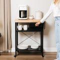Kitchen Island Cart with Storage – Solid Wood Rolling Coffee Cart with Pine Top, 2 Drawers, Shelves & Wine Rack – Mobile Kitchen Island with Black Base