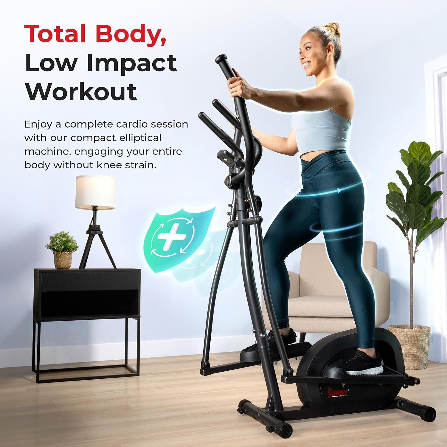 Sunny Health & Fitness Smart Upright Elliptical w/Pulse Sensor Built-in, Indoor Full-Body Cross-Training & Cardio Exercise Machine for Home, Free SunnyFit App Connection