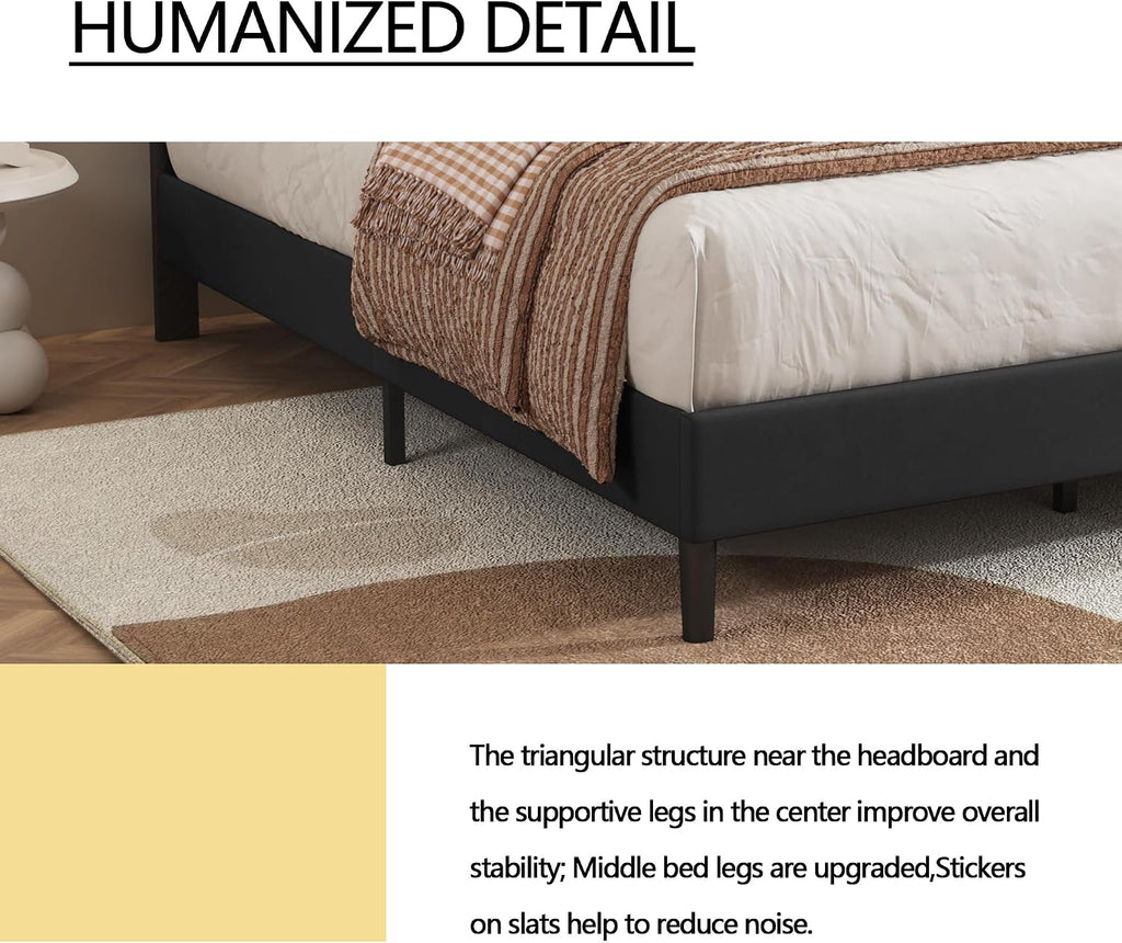alazyhome Queen Size Black Modern Upholstered Platform Bed Frame with Button Tufting Headboard Solid Wood Slats Support No Box Spring Needed Easy Assembly
