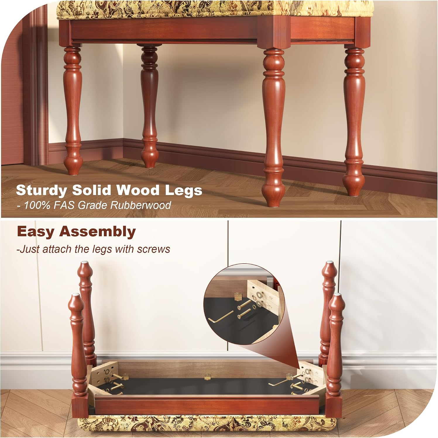 31.5' Linen Bedroom Bench - Upholstered Bench for Bedroom End of Bed, Entryway Bench with Solid Wood Legs, Makeup Vanity Stool,Cherry Red -11.8'D x 31.5'W x 18.1'H