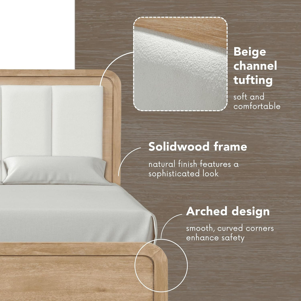 Furniture of America Verena Boho Solid Wood 3-Piece Queen Panel Bedroom Set with Channel Padded Headboard, Metal Side Glide and Finger Pulls, Box Spring Needed, Natural