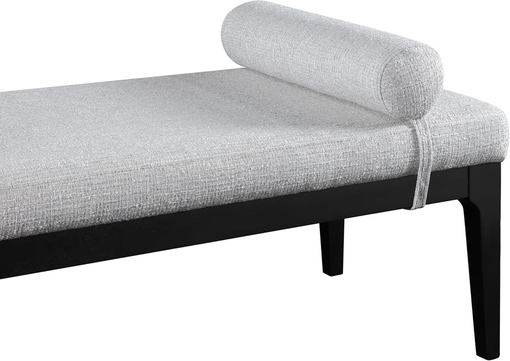 Meridian Furniture 22073Grey Priscilla Collection Art Deco Bench with Rich Linen Textured Interwoven Polyester Fabric, Light Beige Weave, Finished Solid Wood, 52' W x 22' D x 23.5' H, Grey