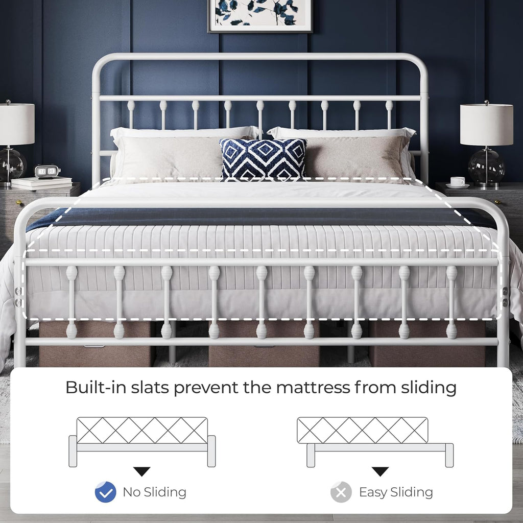 Yaheetech Classic Metal Platform Bed Frame Mattress Foundation with Victorian Style Iron-Art Headboard/Footboard/Under Bed Storage/No Box Spring Needed/King Size White