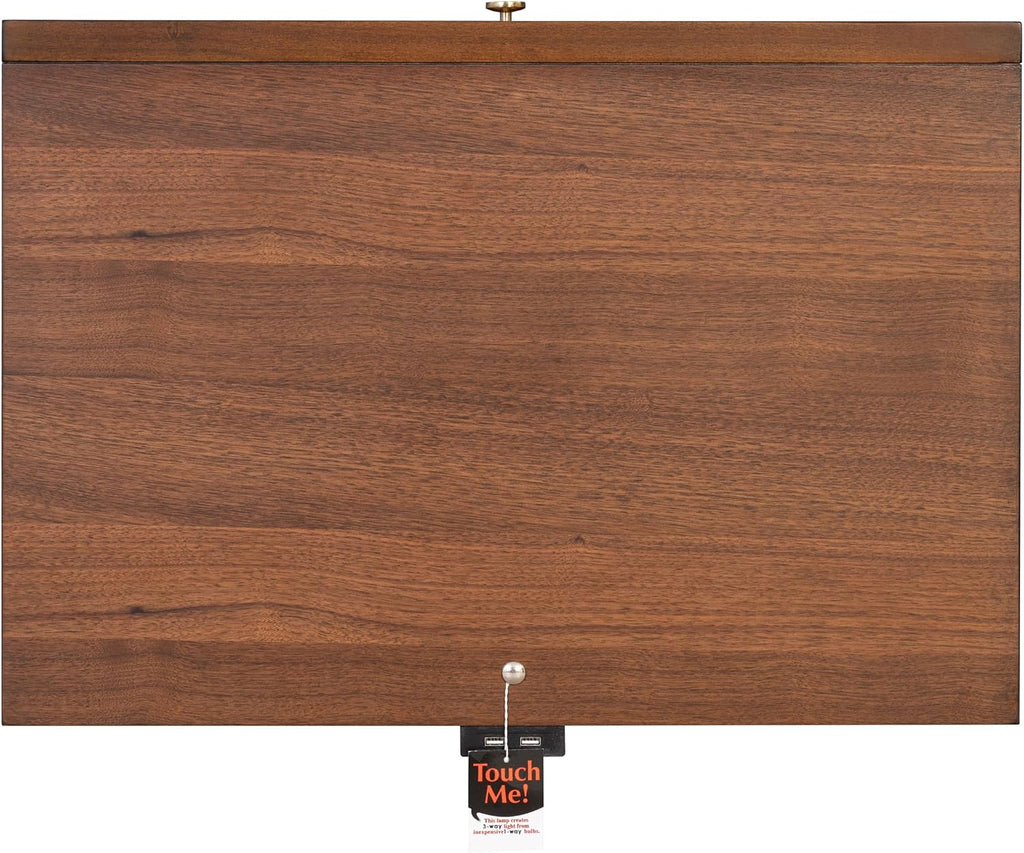 Furniture of America Forma Mid-Century Modern Solid Wood 2-Piece Bedroom Collection, Storage Bed Frame with LED Reading Light and Nightstand with Power Ports, No Box Spring Needed, Walnut, Queen