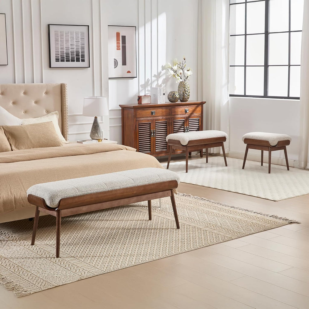 BFZ 37.4' Bedroom Bench End of Bed Bench, Dining Bench with Padded Seat and Walnut Wood Frame, Upholstered Fabric Window Ottoman Bench for Entryway Hallway, Living Room
