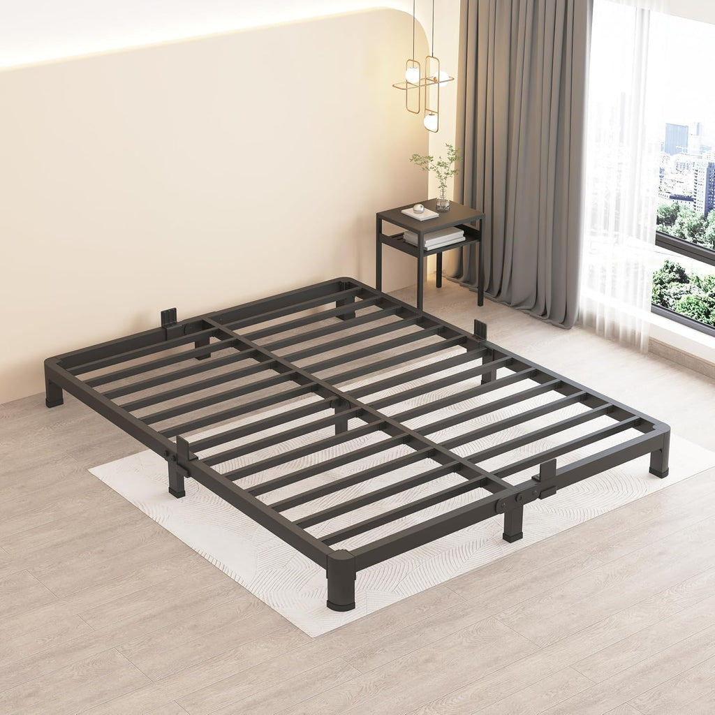MAF 4 Inch Queen Metal Platform Bed Frame with Round Corner Legs, 3000 LBS Heavy Duty Steel Slats Support, Noise Free, No Box Spring Needed, Easy Assembly