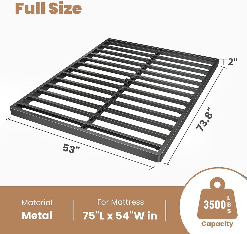 ROIL 2 Inch Full Metal Box Spring Low Profile, Bunkie Board Bed Slat Replacement with Round Corners, 3500 lbs Capacity Heavy Duty Steel Slats, Easy Assembly, Noise Free