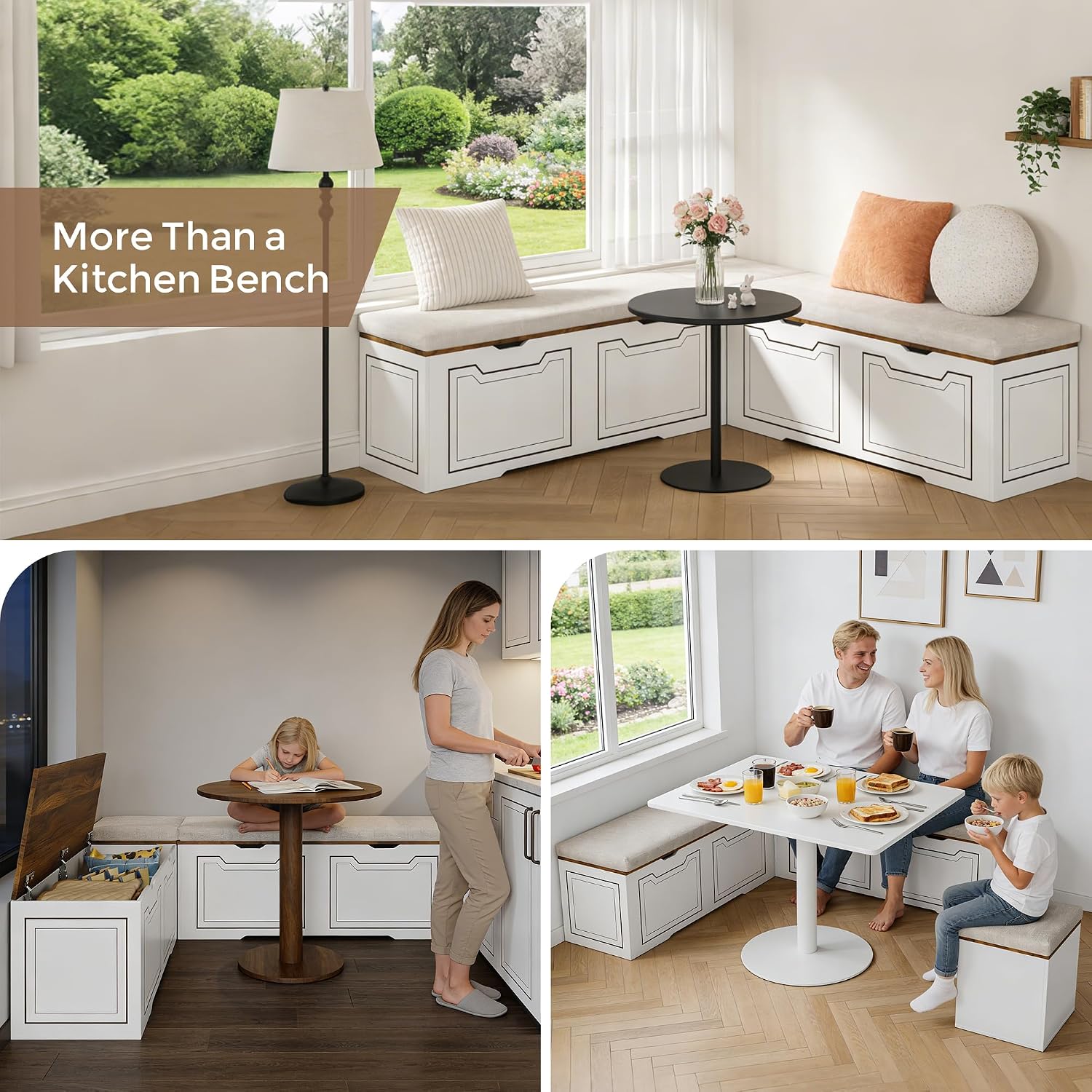 L Shaped Corner Bench with Storage, Breakfast Nook Bench, 63' L-Shaped Kitchen Nook Seating, Hidden Flip-Top Storage Compartments for Entryway, Dining Room, Hallway, Cloakroom, w/Grey Cushion