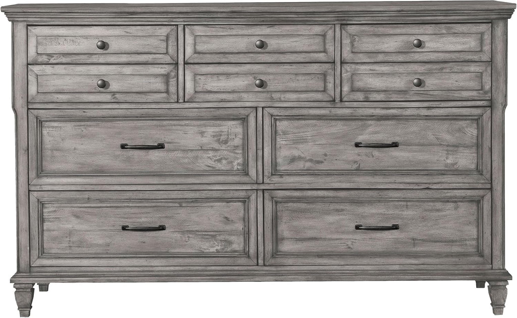 Coaster Home Furnishings Avenue Farmhouse 4-Piece Bedroom Set Eastern King Size Panel Bed Frame 68-inch Headboard Weathered Grey 224031KE-S4