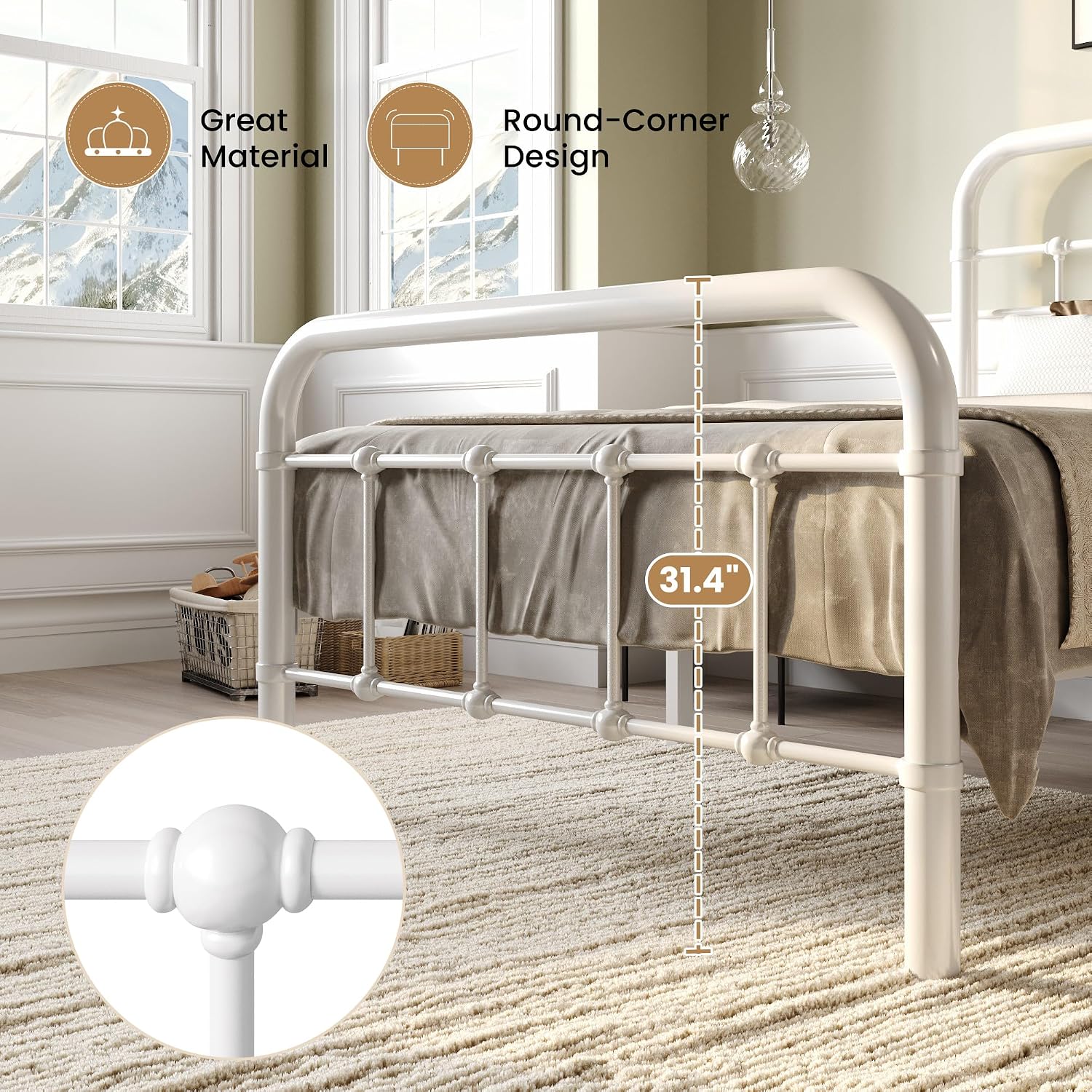 SHA CERLIN Twin Size Metal Platform Bed Frame with Vintage Style Headboard and Footboard, Heavy Duty Mattress Foundation, No Box Spring Needed, Easy Assembly, White
