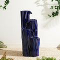 Glitzhome 30' Tall Outdoor Water Fountain with LED Light, Pump & Adapter, 4-Tier Cobalt Blue Wavy Texture Ceramic Cascading Garden Fountains Waterfalls for Porch Deck Patio Backyard