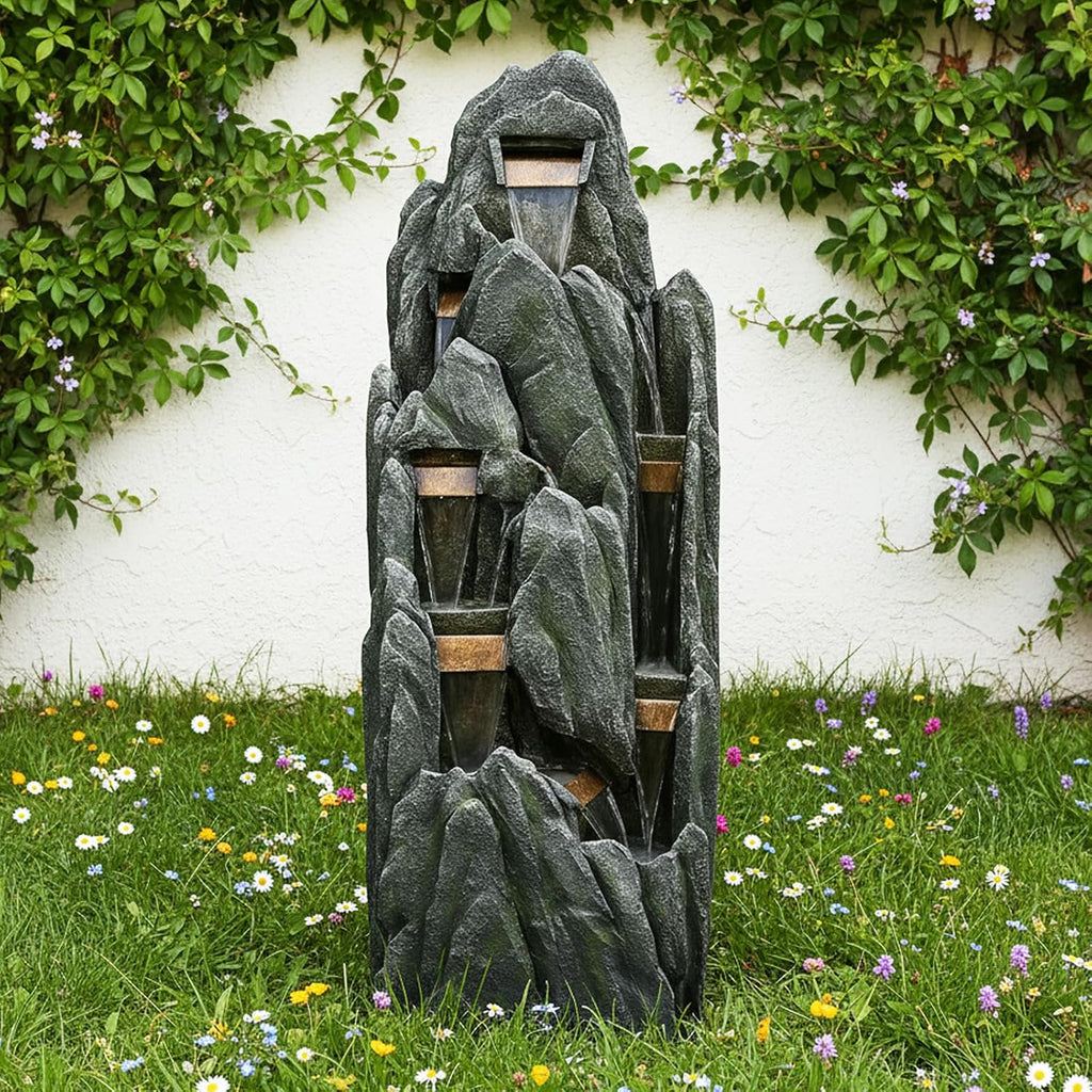 Naturefalls 51' High Outdoor Rock Water Fountain with LED Lights - Mutil-Tiers Poly-Resin Cascading Waterfall Fountain for Garden, Patio, Yard, Home Decor