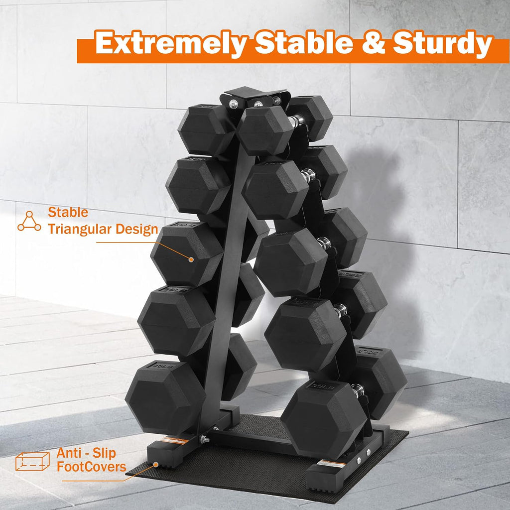 Fitvids Rubber Coated Hex Dumbbell Set with Storage Rack, 100/150/200/550 LB Hand Weight Set with Anti-Slip Grip for Home Gym