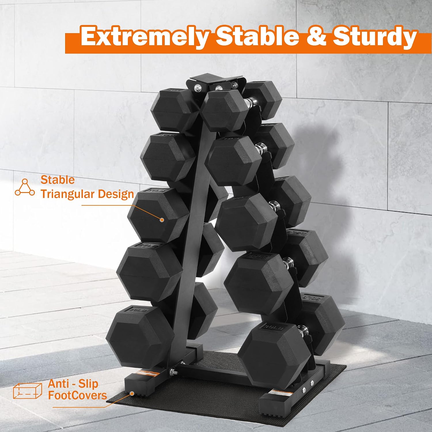 Fitvids Rubber Coated Hex Dumbbell Set with Storage Rack, 100/150/200/550 LB Hand Weight Set with Anti-Slip Grip for Home Gym