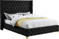 Meridian Furniture SavanBlack-F Savan Collection Modern | Contemporary Velvet Upholstered Bed with Deep Button Tufting in Gold or Chrome Finish, 66' W x 81' D x 56' H, Black, Full