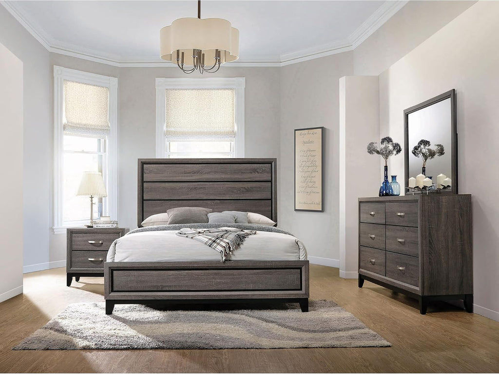 Grey Oak and Black 4-piece Eastern King Panel Bedroom Set