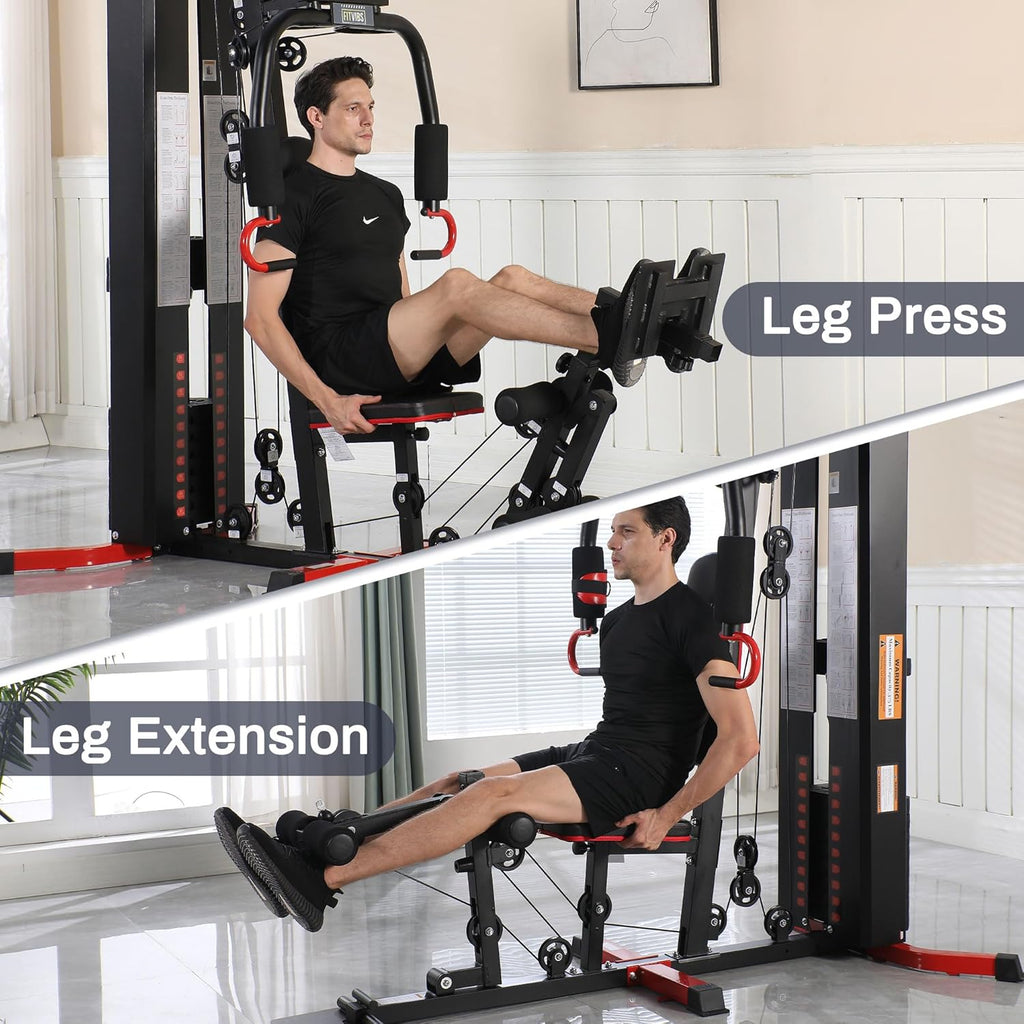 Fitvids Multifunctional Home Gym Equipment with 122.5 lbs Weight Stack, Full Body Workout Weight Machine, All-in-One Strength Training Exercise Equipment with Pulley System & Leg Press