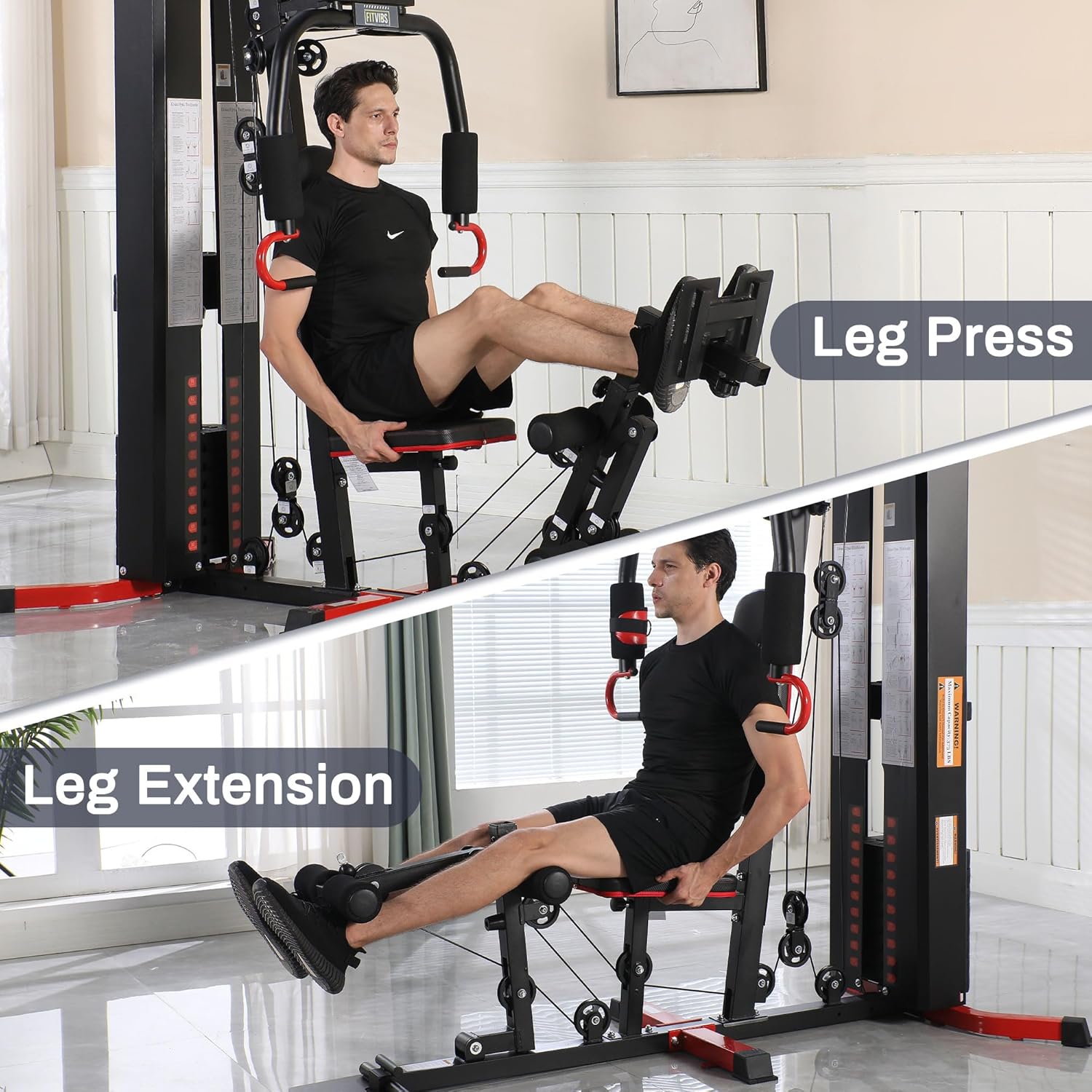 Fitvids Multifunctional Home Gym Equipment with 122.5 lbs Weight Stack, Full Body Workout Weight Machine, All-in-One Strength Training Exercise Equipment with Pulley System & Leg Press