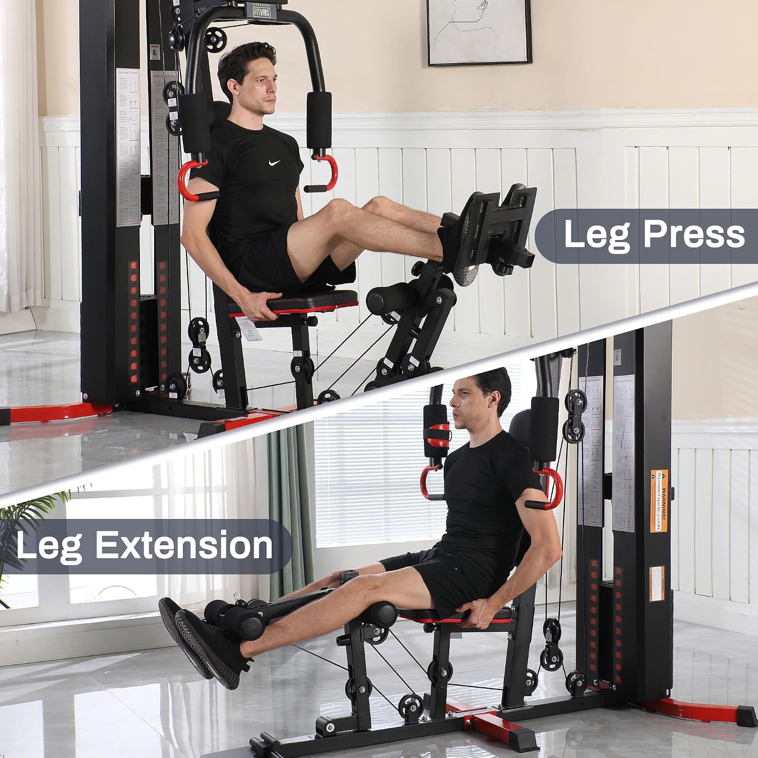 Fitvids Home Gym Equipment, Multifunctional Full Body Workout Weight Machine Station with Weight Stack, All in One Exercise Equipment with Pulley System & Seated Rowing for Home Gym Strength Training