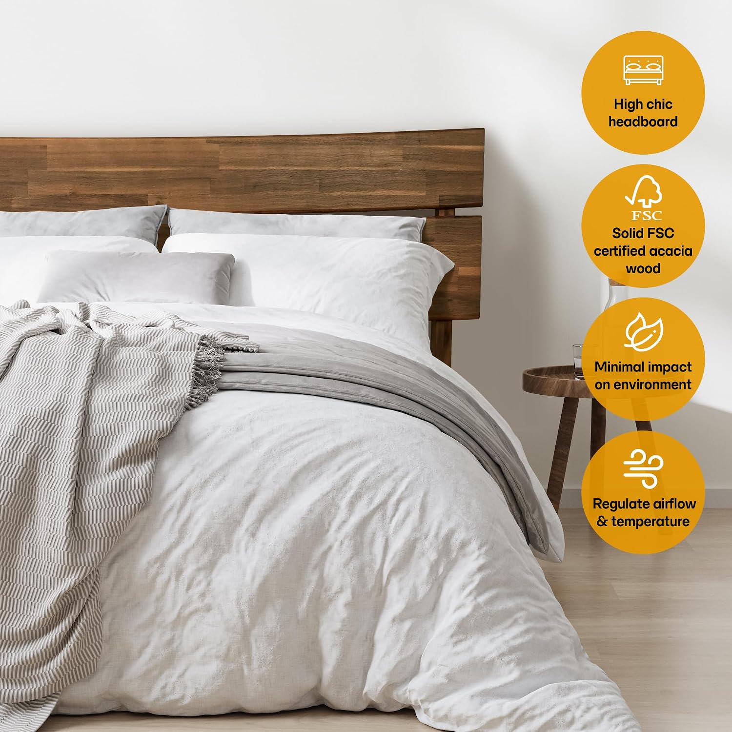 Acacia Aurora Solid Wood Bed Frame with Headboard, Wood Bed Frame King Size, Easy Assembly, No Box Spring Needed, 800 lbs Capacity Compatible with All Mattress Types, Non-Slip and Noise-Free, Walnut