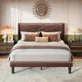 Queen Size Bed Frame with Upholstered Wingback Headboard, Easy Assemnly Platform Bed and Heavy Duty Wooden Slats Support, Noise-Free, No Box Spring Needed (Dark Brown, Queen)