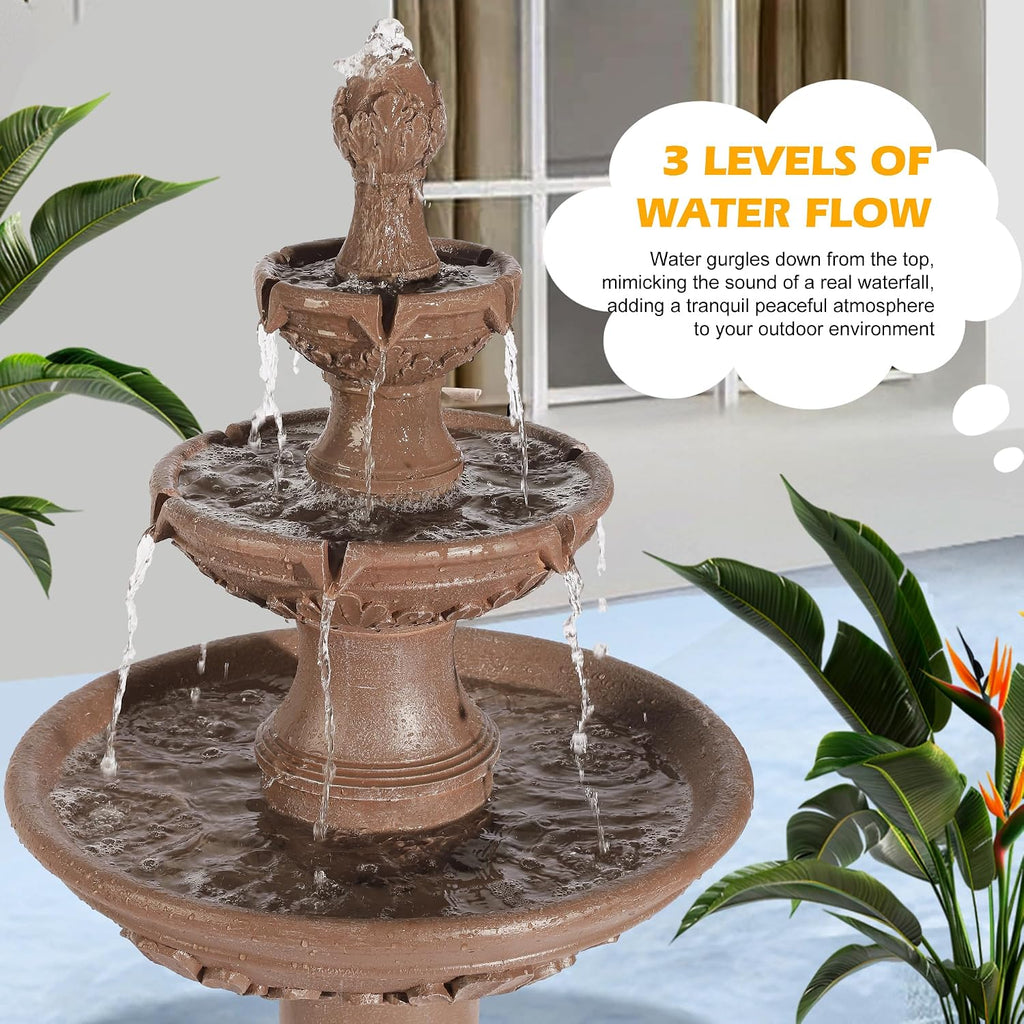 TITIMO 48' High Italian Feature Freestanding Water Fountain Outdoor and Indoor,3-Tier Roman Pillar Waterfalls Fountains for Garden,Patio,Yard,Deck,Backyard,Porch (Brown)
