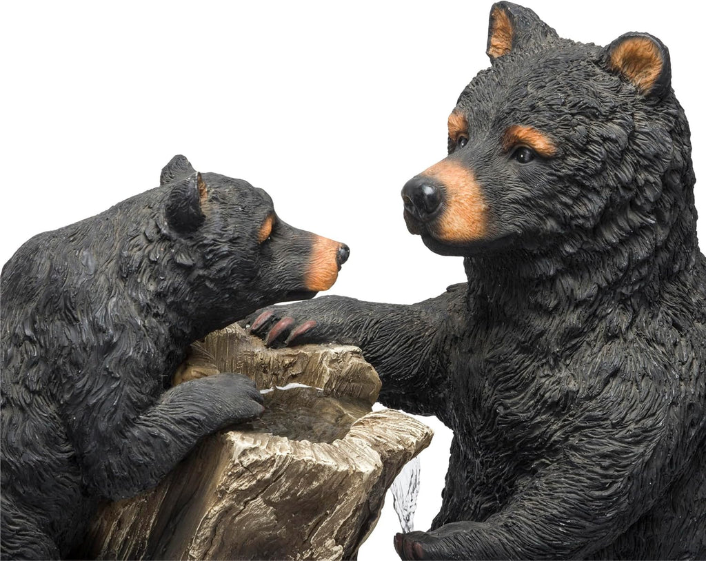 Alpine Corporation USA1132 Indoor/Outdoor Floor Bear and Cub on Log Fountain, Playful Bear and Cub Garden Fountain 26', Black