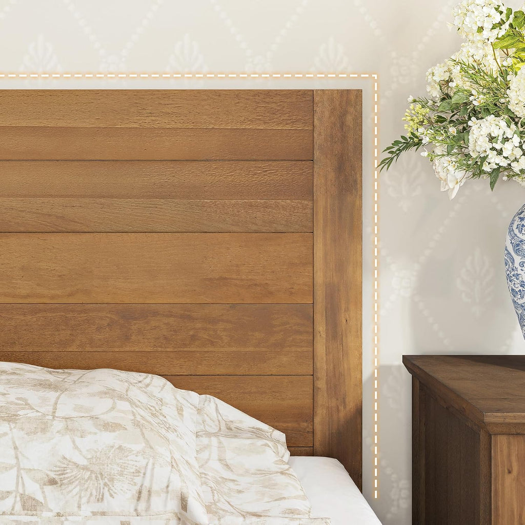 Cozyman Wood Platform Bed Frame Queen Size with Headboard, Camas Queen, Acacia Wood, No Box Spring Needed, Easy Assembly, Dark Wood