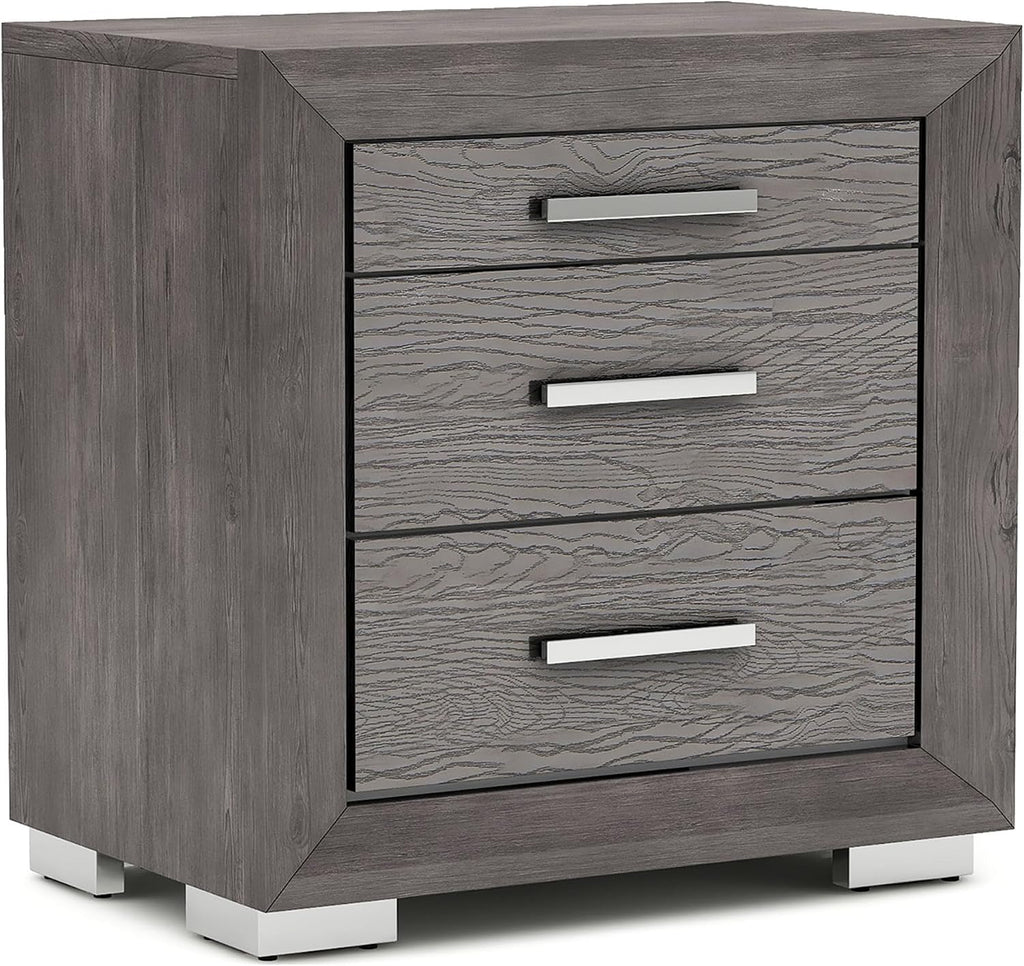 Furniture of America Isadora Transitional Solid Wood 3-Piece Bedroom Set, LED Light Bed and 2 Nightstands with USB Ports for Bedroom, Box Spring Required, Queen, Gray