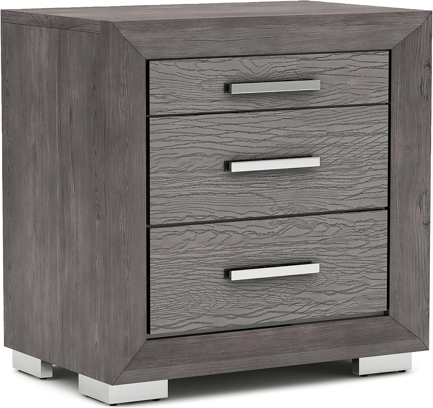 Furniture of America Isadora Transitional Solid Wood 3-Piece Bedroom Set, LED Light Bed and 2 Nightstands with USB Ports for Bedroom, Box Spring Required, Queen, Gray