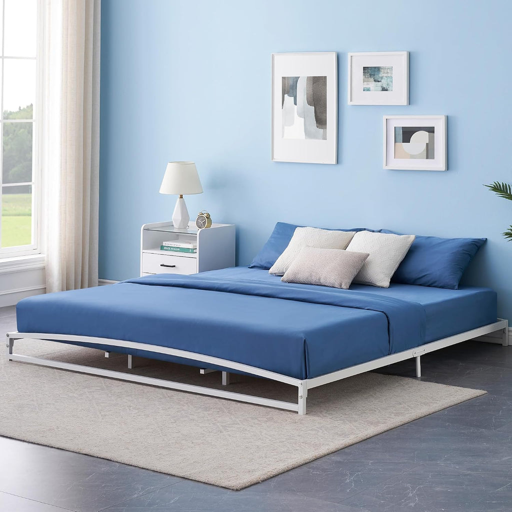 GAOMON Low Bed Frame King Size, 6 Inch Heavy Duty Metal Platform King Bed Frame with Arch Design, Easy Assembly, Strong Bearing Capacity, Under Bed Storage, No Box Spring Needed - White
