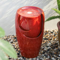 Glitzhome 21.25' H Ceramic Vase Outdoor Water Fountain Tall Patio Garden Water Fountain with LED Light and Submersible Pump Yard Art Decor, Red