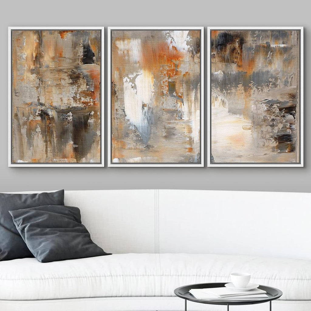 wall26 Framed Canvas Print Wall Art Set Black, White & Orange Brushstrokes Abstract Shapes Illustrations Modern Art Chic Colorful Multicolor Ultra for Living Room, Bedroom, Office - 24'x36'x3 White