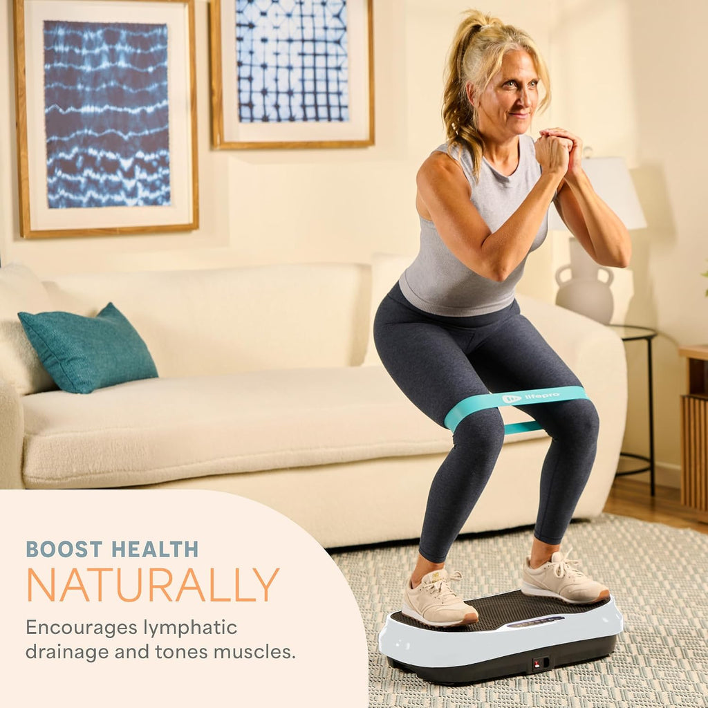 Lifepro Waver Mini Vibration Plate Exercise Machine with Remote & Bands — Compact Whole Body Vibrating Plate for Lymphatic Drainage & Muscle Toning — Shake Machine with 99 Speed Levels & 10 Presets