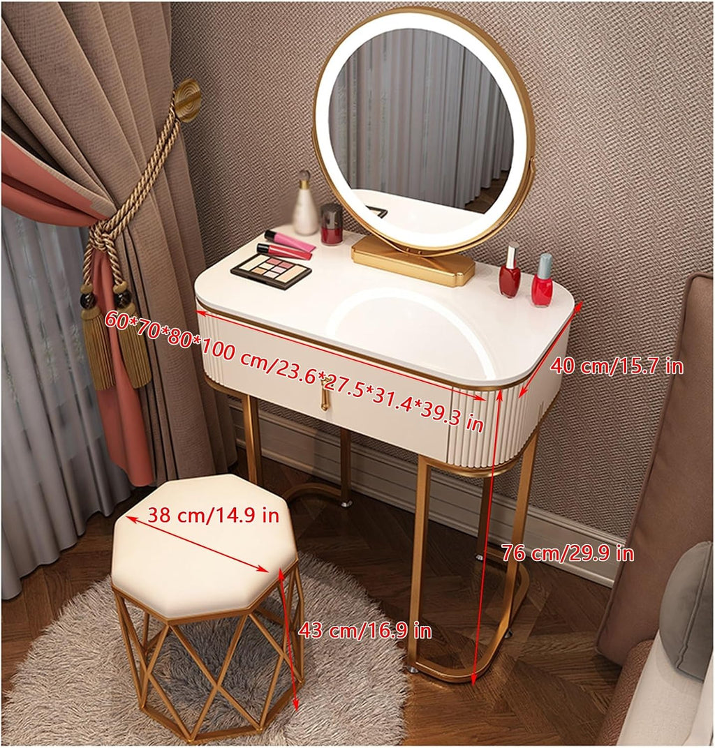 Vanity with Mirror Vanity Desk with Mirror Vanity Desk with Mirror and Lights Widened Storage Large Storage Capacity Curved Corners compartmentalized Storage Suitable for,A-60 * 40 * 76 cm