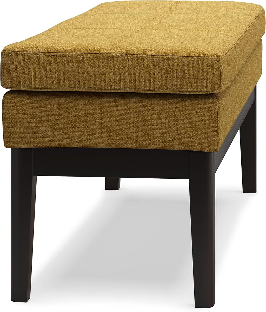 SIMPLIHOME Carlson Ottoman Bench - 45 inch Wide Upholstered Vegan Leather Rectangle Ottoman in Marigold, Mid Century Modern Bench for Bedroom, Entryway or Living Room with Padded Seat