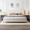 Furnihome King Size Bed Frame, Modern Upholstered Bed Frame King with Adjustable Linen Headboard, Wooden Slats Support Platform, No Box Spring Needed,Easy Assembly,Beige
