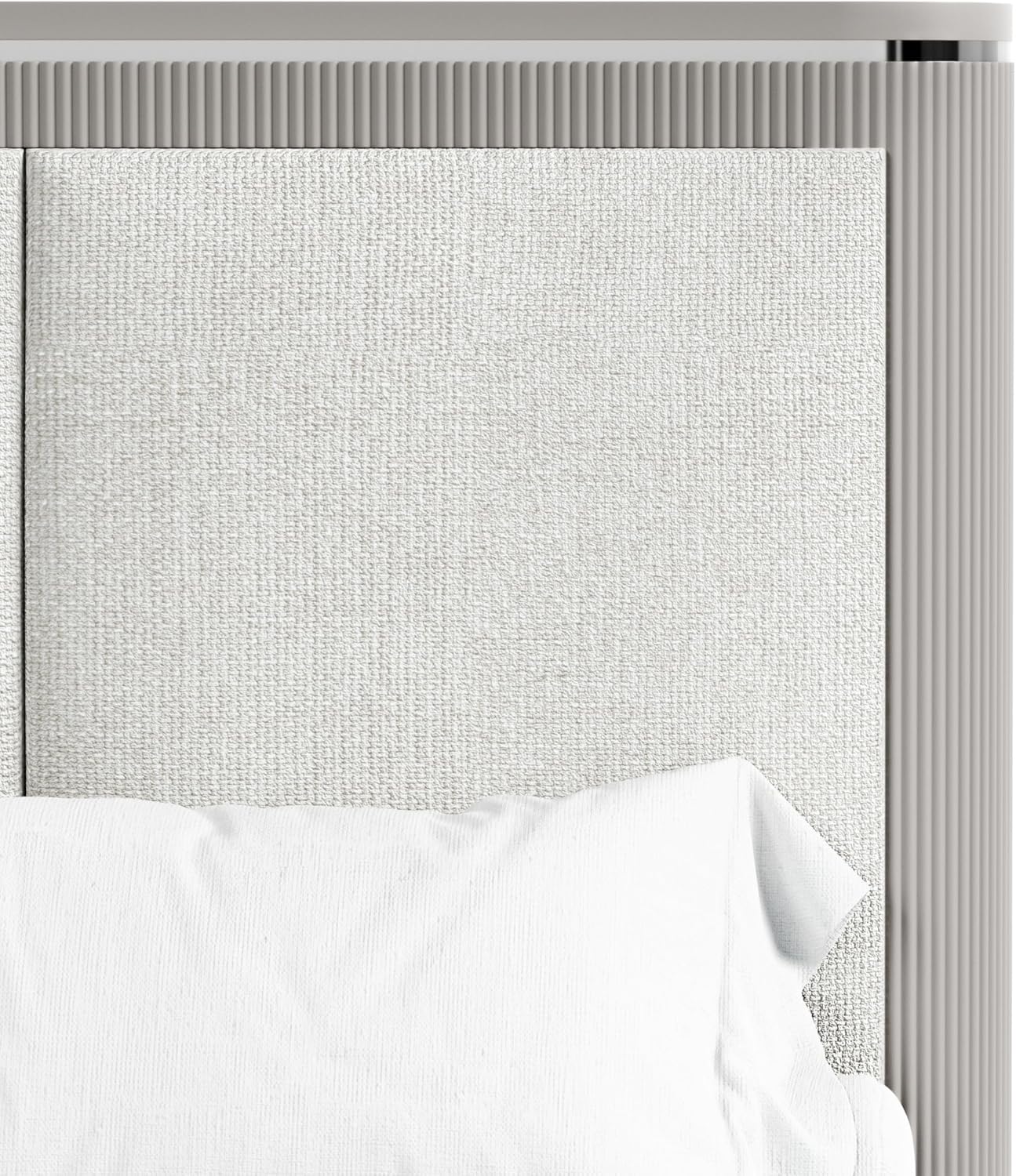 Furniture of America Vito Modern Solid Wood 2-Piece Bedroom Set with Upholstered Bed, Cultered Stone Top, Felt-Lined Top Drawer, Metal Side Glide on Nightstand, Box Spring Required, King, Light Gray