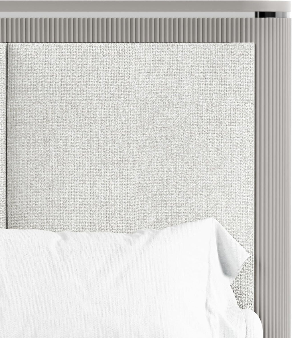Furniture of America Vito Modern Solid Wood 2-Piece Bedroom Set with Upholstered Bed, Cultered Stone Top, Felt-Lined Top Drawer, Metal Side Glide on Nightstand, Box Spring Required, Queen, Light Gray