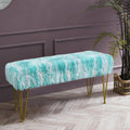 Blue Rectangle Long Bench Soft Faux Fur Ottoman 46'x16'x22' Sturdy Accent Furry Footrest Stool for Bedroom at The End of Bed Fuzzy Coffee Table for Living Room Closet Entryway Golden Legs