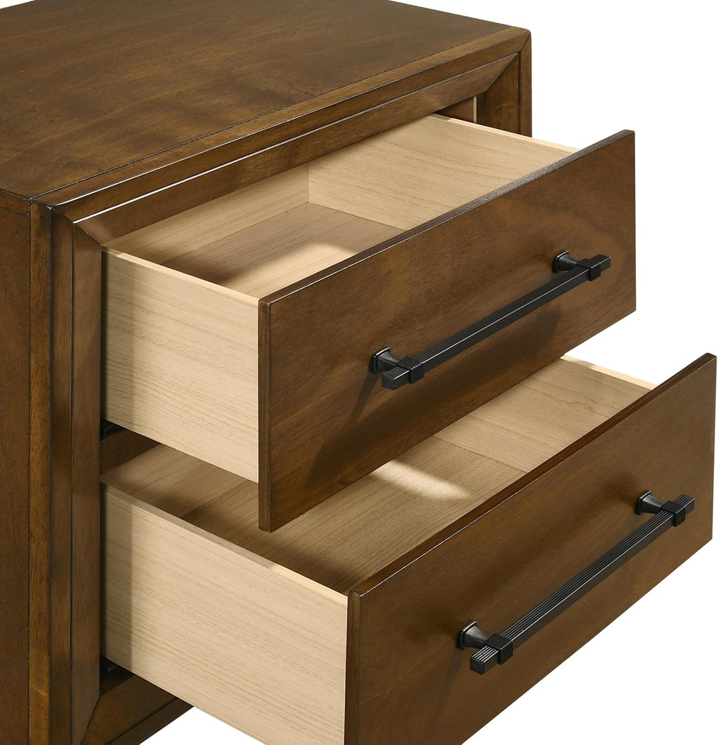 New Classic Furniture Ballard 4-Piece Wood Queen Bedroom Set with Nightstand, Walnut Brown