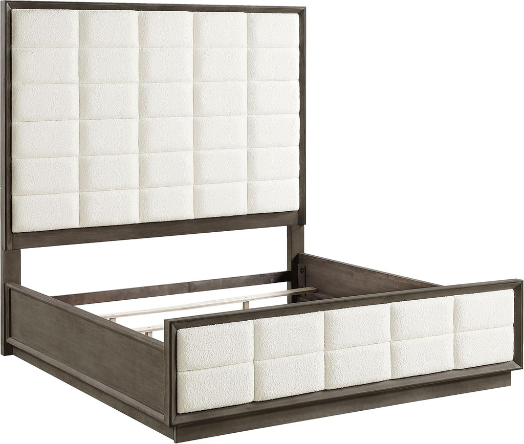 Coaster Home Furnishings Durango Transitional 4-Piece Bedroom Set Boucle Upholstered Eastern King Size Panel Bed Frame 80-inch Headboard Washed Oak 223271KE-S4