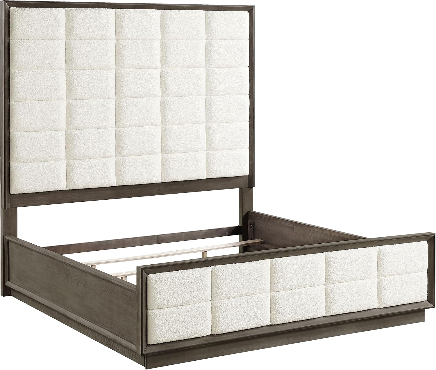 Coaster Home Furnishings Durango Transitional 4-Piece Bedroom Set Boucle Upholstered Eastern King Size Panel Bed Frame 80-inch Headboard Washed Oak 223271KE-S4