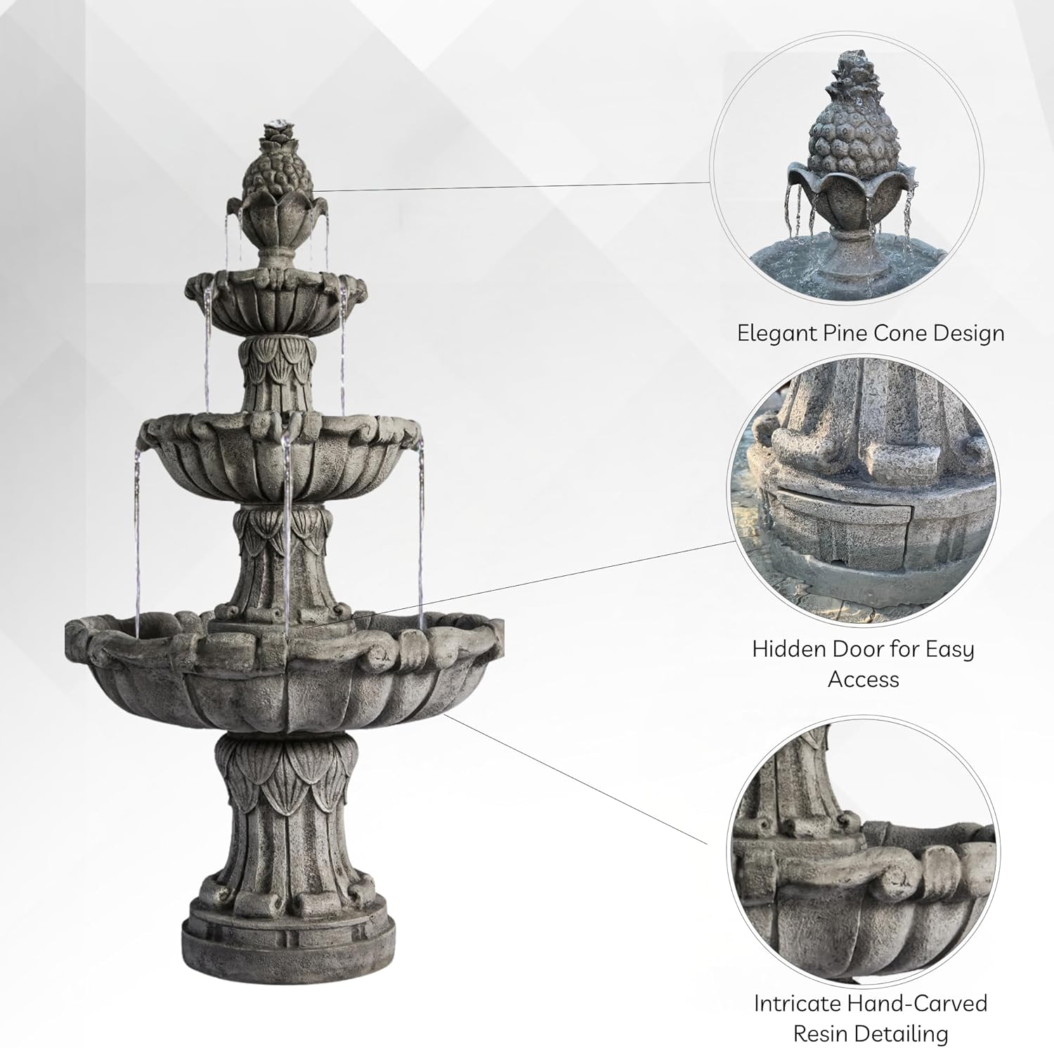 XBrand Large Outdoor Electric Bird Bath Fountain 58.3', 3-Tier Garden Water Fountain with Pump, Classic Leaf Design, Resin Floor Fountain for Yard, Lawn, Patio & Porch
