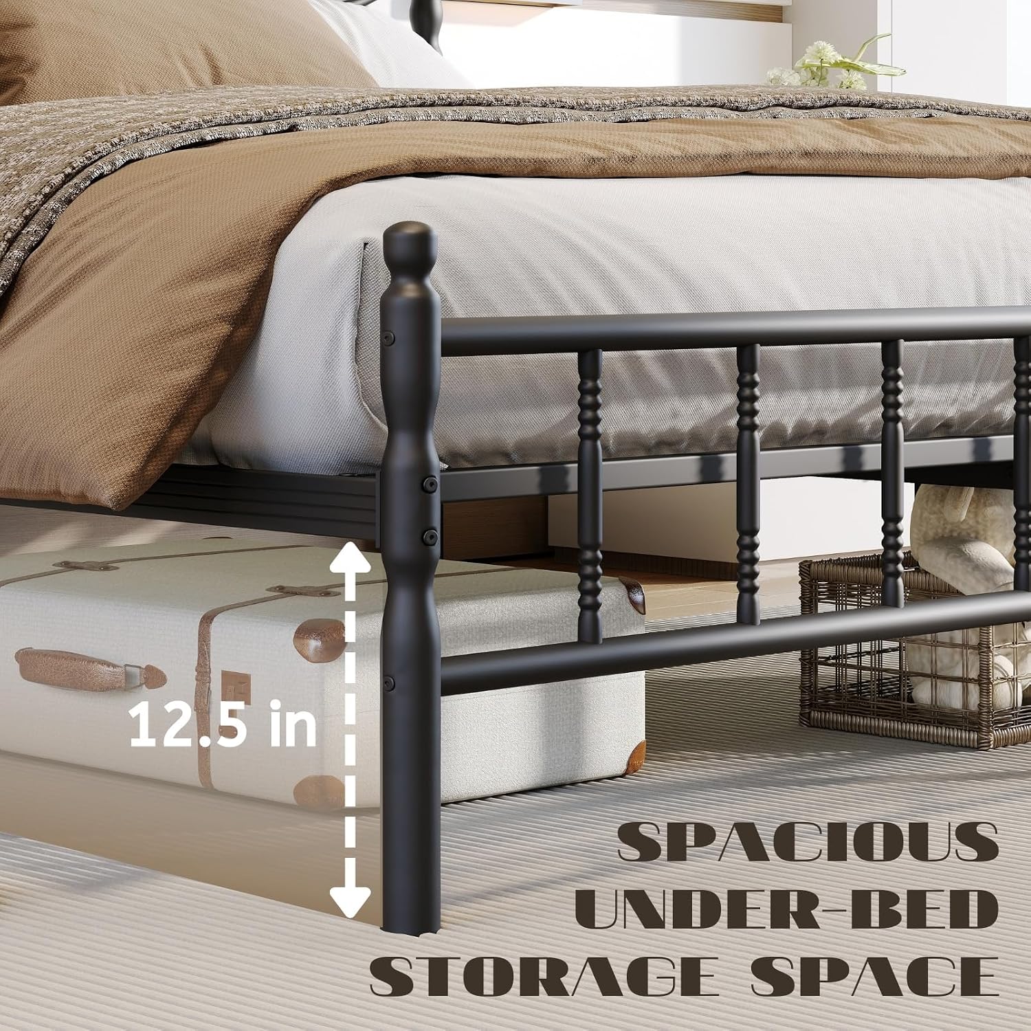14 Inch Full Bed Frame with Headboard and Footboard, Metal Platform Full Size Bed Frame No Box Spring Needed, Heavy Duty, Noise Free, Under Bed Storage, Black