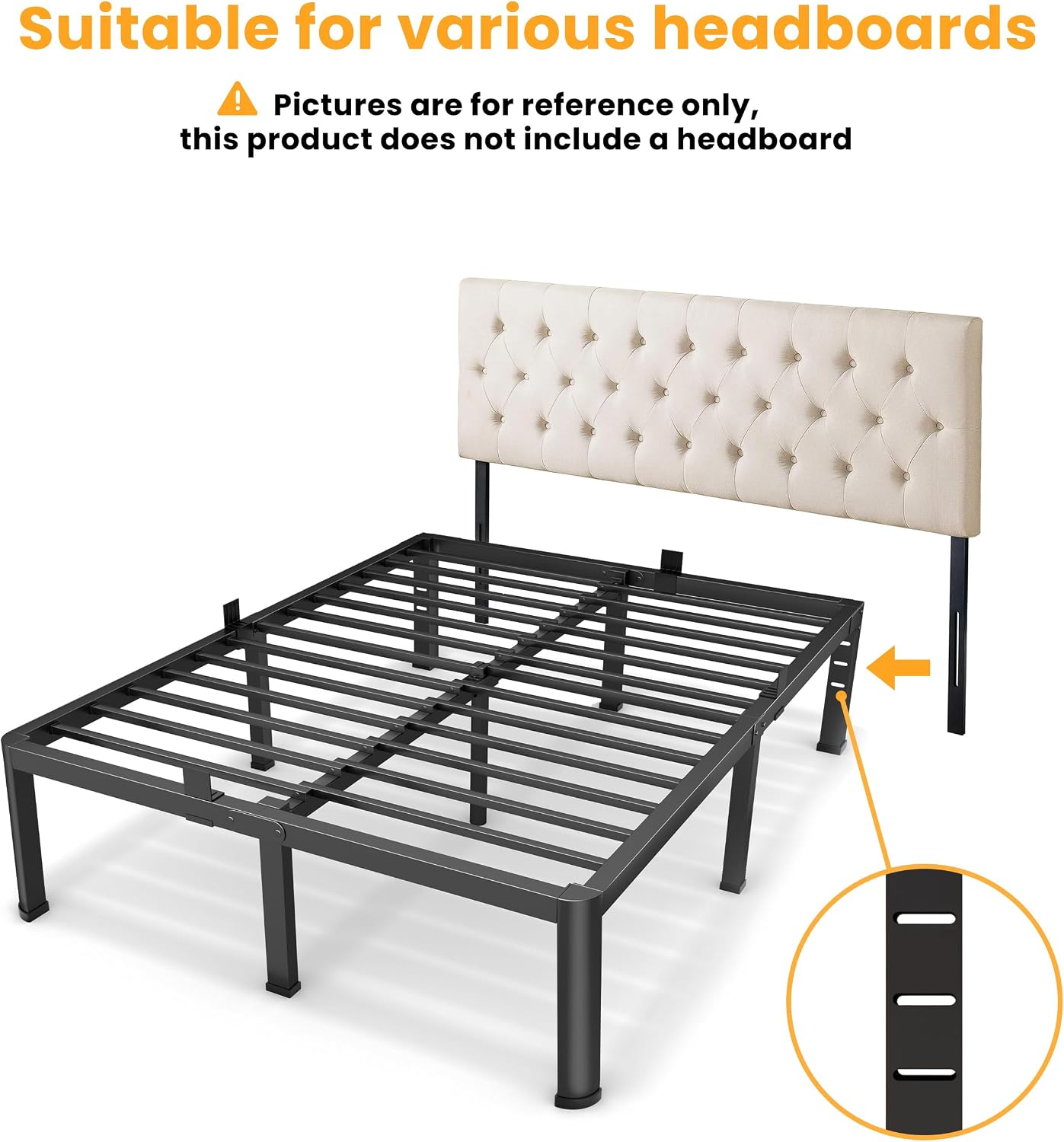 Superay 16 Inch Full Size Metal Platform Bed Frame with Round Corners, Storage Space Under High Bed Frame-Heavy Duty Steel Slats Support, Noise Free - Easy Assembly - No Box Spring Needed
