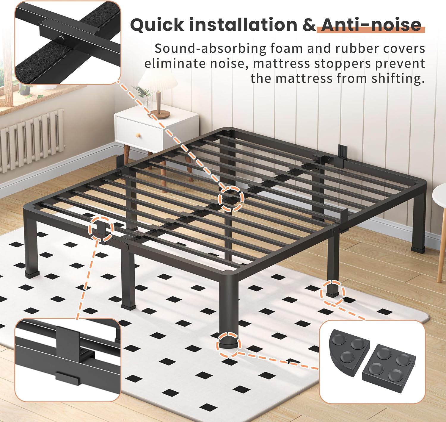 VIPSHOW 14 Inch King Heavy Duty 3500 lbs Bed Frame with Round-Corner Legs & Anti-Squeak Design – Quick Assembly Metal Platform, No Box Spring Needed