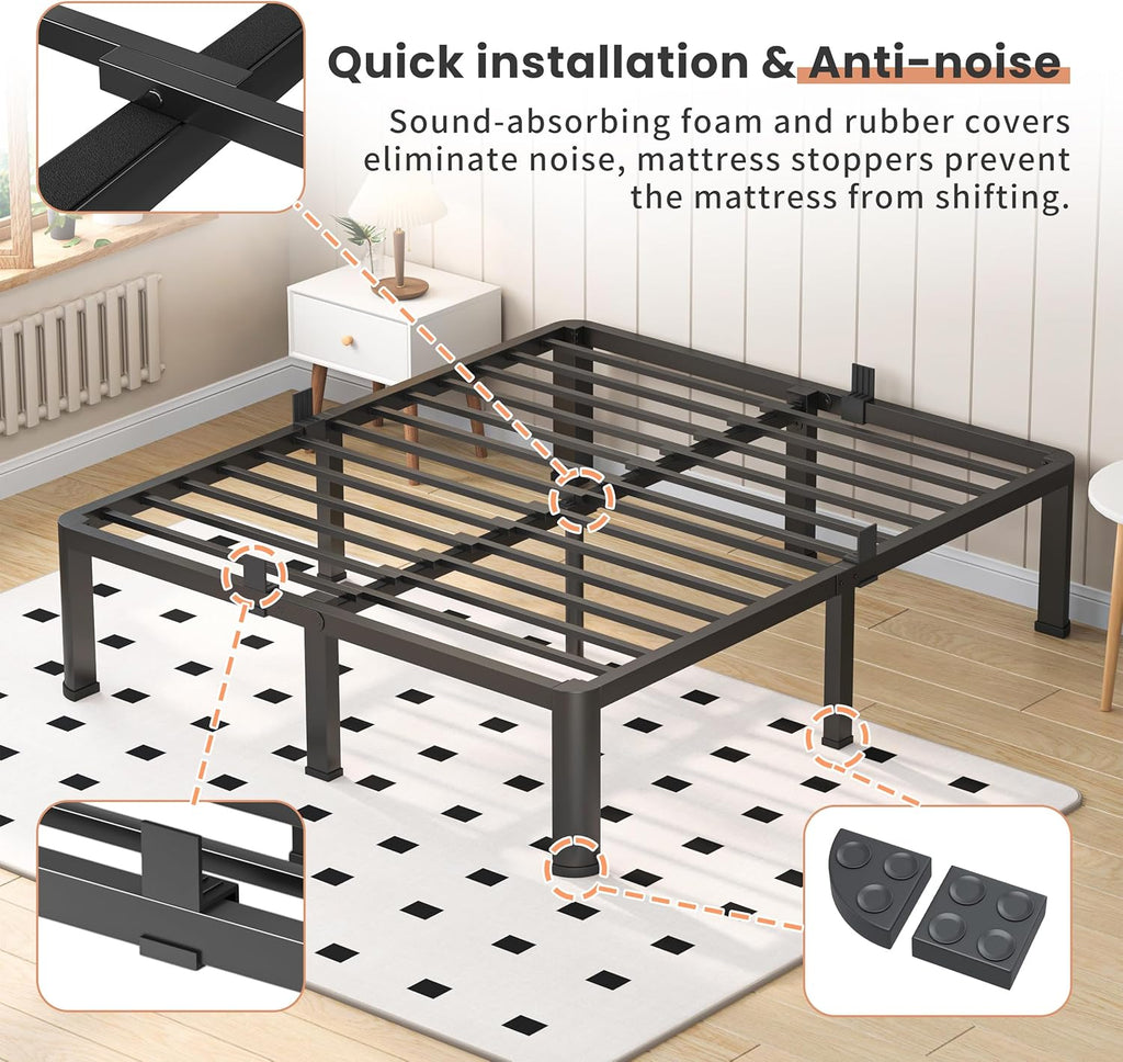 VIPSHOW 16 Inch King Heavy Duty 3500 lbs Bed Frame with Round-Corner Legs & Anti-Squeak Design – Quick Assembly Metal Platform, No Box Spring Needed