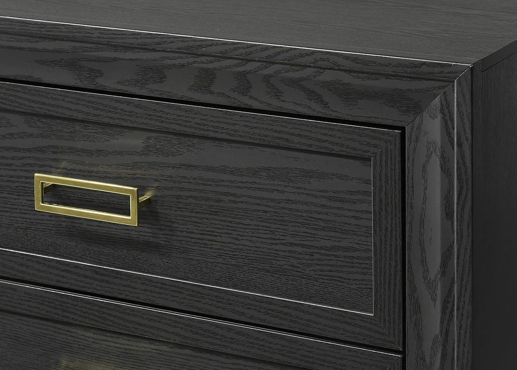 Modern Glam Beautiful 3pc Bedroom Set King Size Panel Bed Storage 2X Nightstands Furniture Gold Black Finish