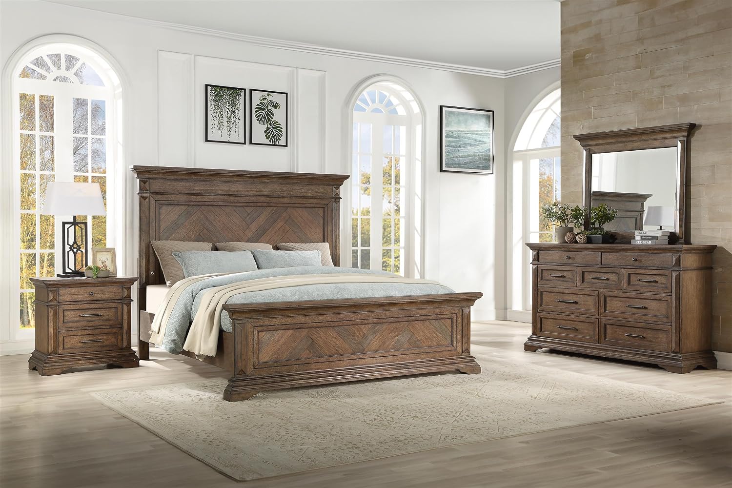 New Classic Mar Vista 4-Piece Wood King Bedroom Set with Nightstand in Walnut
